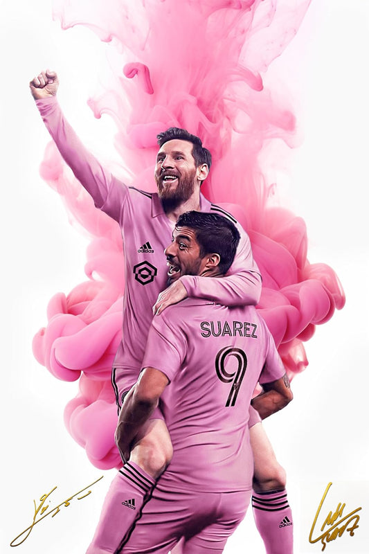 Lionel Messi and Luis Suarez Inter Miami Poster Wall Art Canvas Print